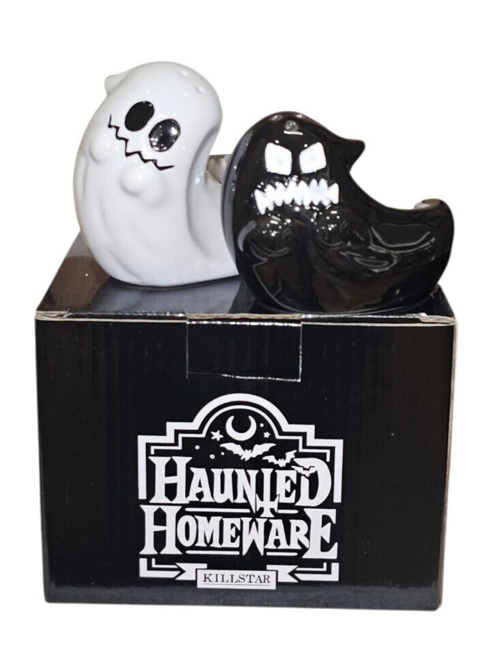 Killstar Boo Eek Salt And Pepper Shaker Set Ghost Spirit Black & White RARE NEW